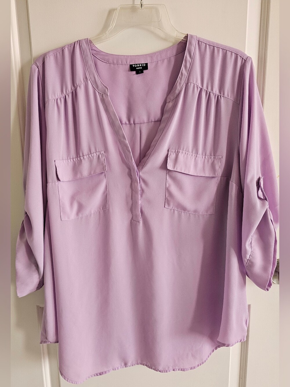 Torrid Harper 3/4 Sleeve Pullover Blouse In Soft Lavender - Picture 3 of 9